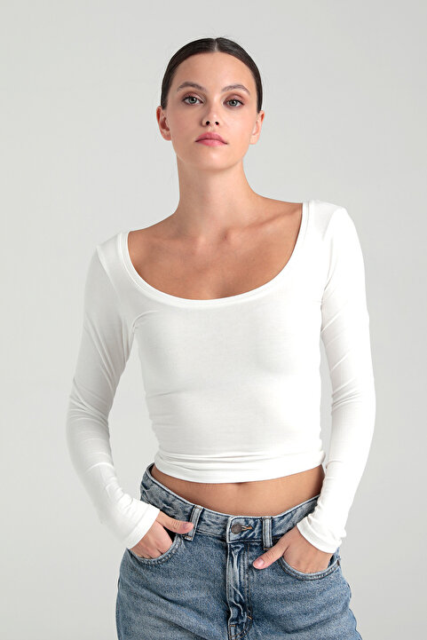 SHEISMONO Ultra Soft Oval Yaka Bluz Ekru