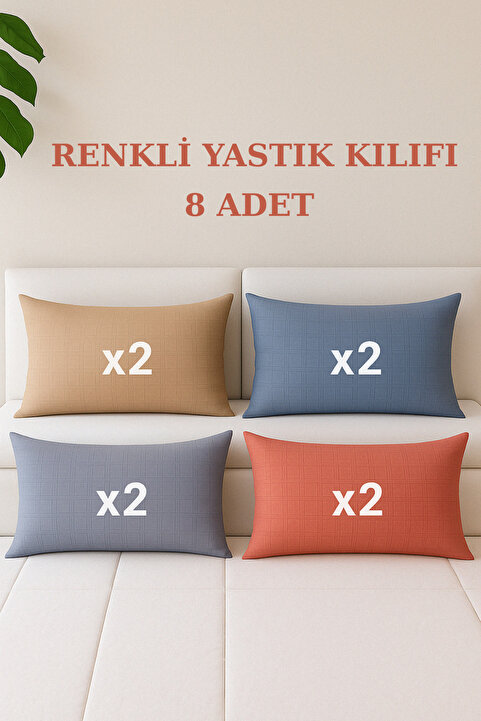 Formeya 8 Adet Kapaklı 4 Farklı Renk Yastık Kılıfı