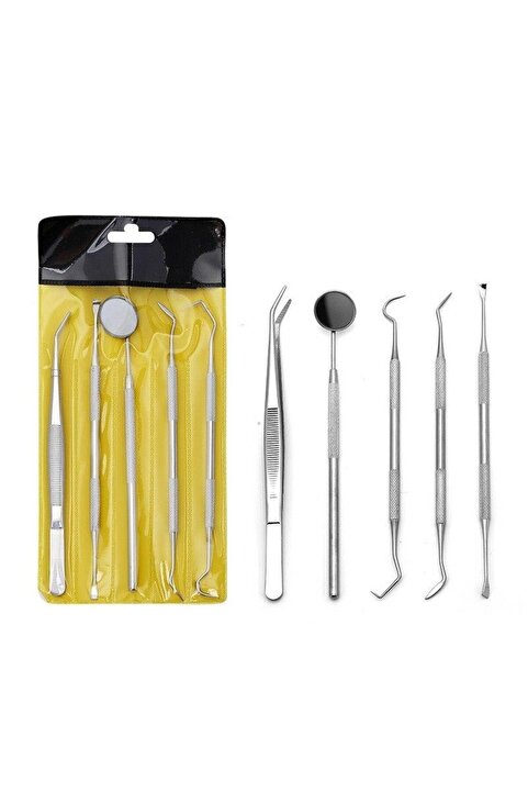valkyrie 5 Parça Paslanmaz Çelik Diş Temizleme Ağız Bakımı 5 Li Set Ayna Orak Skaler Spatula Cımbız