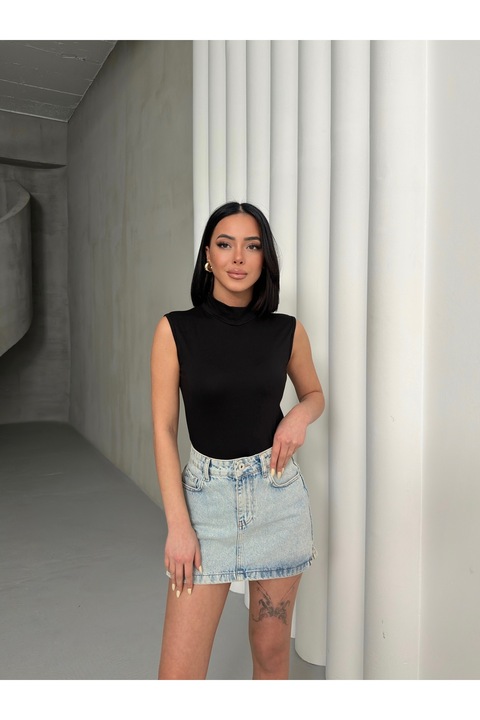 Lunamiratto Kadın Kolsuz Siyah Body Sıfır Kol Boğazlı Kolsuz Body Kolsuz Bluz