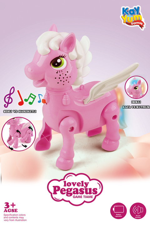 Genel Markalar Işıklı Sesli Pilli Yürüyen At Oyuncağı Pony Oyuncağı Pembe ve Mavi