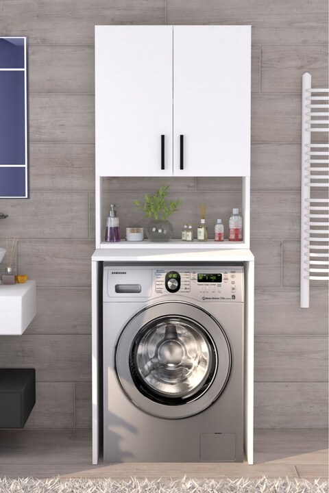 Moonlife Mobilya Üst Dolaplı Çok Amaçlı Çamaşır Makinesi Banyo Dolabı Beyaz