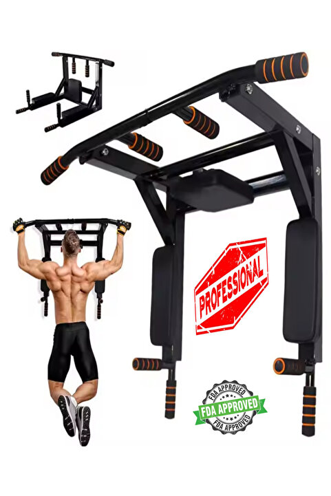 Havana 3in1 Büyük Duvara Monte Barfiks ve Dips Standı Güçlü ve Dayanıklı Sırt ve Kol Fitness Barı