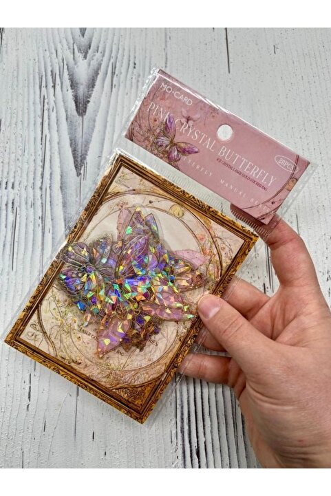 Kağıt Gemi Dükkan Pink Crystal Butterfly Pembe Kelebekler 20 Adet Şeffaf Pet Sticker Set/Etiket/Çıkartma/su Geçirmez