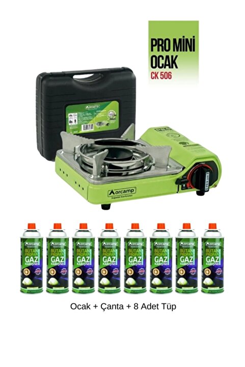 Orcamp Mini Portatif Kamp Ocağı - Çantalı - Gaz Stop Emniyetli - 8 Adet 227 gr Kartuş