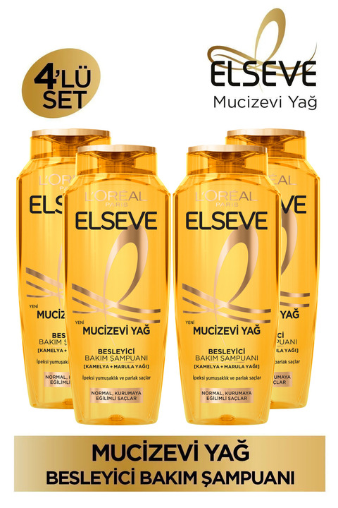 Elseve L'Oréal Paris Elseve Mucizevi Yağ Besleyici Bakım Şampuanı 400 ml 4'lü Set