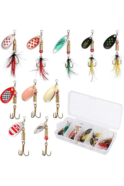 valkyrie 10 Adet Kutulu Fly Spinner Bait Yem Zoka Seti Döner Tip Tatlı Tuzlu Sinek Olta