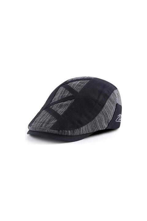 valkyrie İtalyan Style Retro Zigzag Çizgi Detaylı Erkek Kasket Şapka Tokalı Ayarlanabilir Erkek Siya