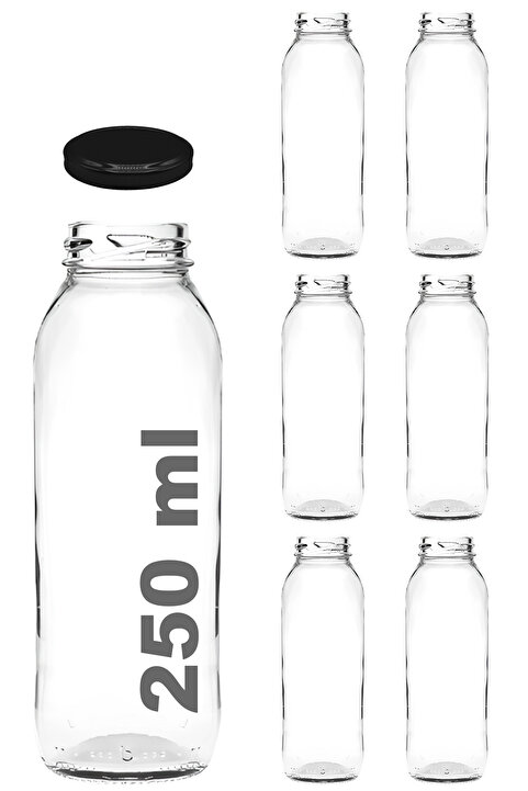 Afracam 250 ml Şeffaf Meyve Suyu, Meşrubat, Limonata Şişesi Metal Kapaklı 250 Cc Boş Cam Şişe 6 Adet