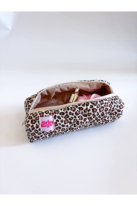 girlsybags Leopar Desenli Tek Gözlü Kalemlik Fermuarlı Coquette Kalem Kutusu 21x10x7 Ölçüler