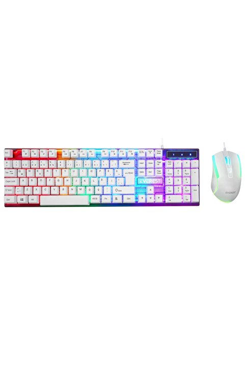 Everest Klavye Mouse Set Oyuncu Gökkuşağı Aydınlatmalı KM-198 Luminax Beyaz
