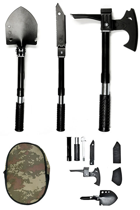 campreyon Multitools Katlanır Kürek, Balta, Bıçak, Testere, Çekiç, Çapa Seti Çok Fonksiyonlu Kamp Deprem Seti