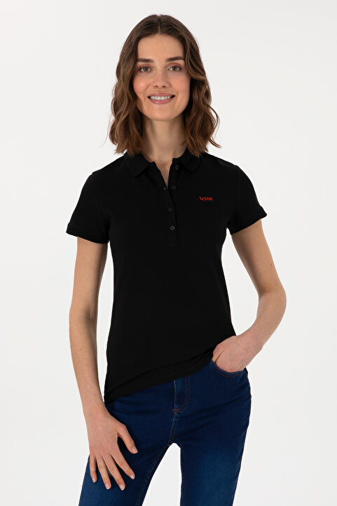 U.S. Polo Assn. Kadın Siyah Basic Polo Yaka Tişört 50305764-VR046