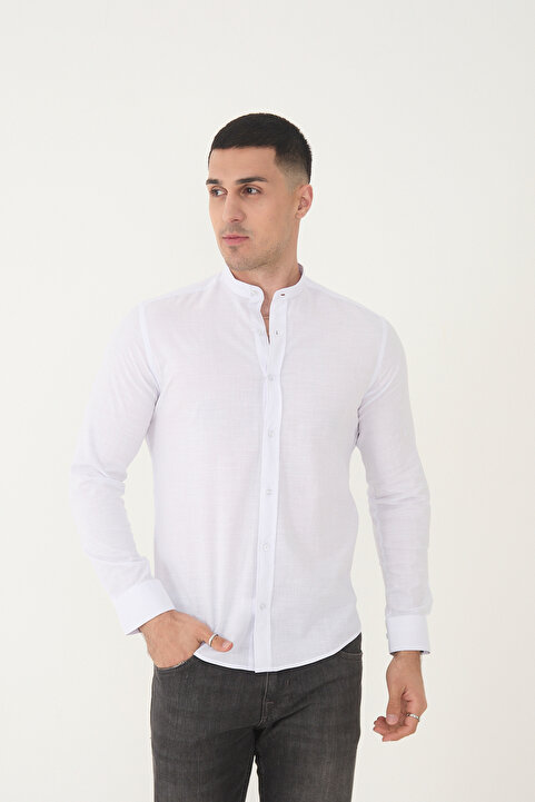 jack carisma Hakim Yaka Pamuk Ligra Keten Doku Slim Fit Erkek Gömlek