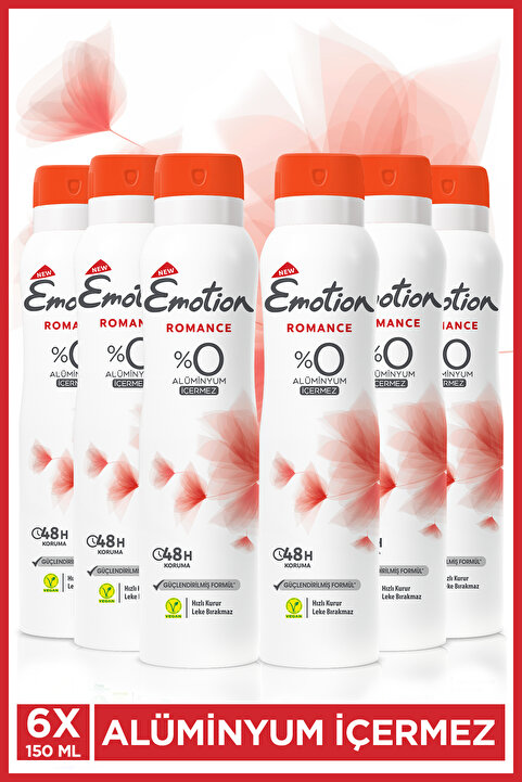 Emotion Romance Kadın Vegan Deodorant 6x150ml Hızlı Kurur, Leke Bırakmaz