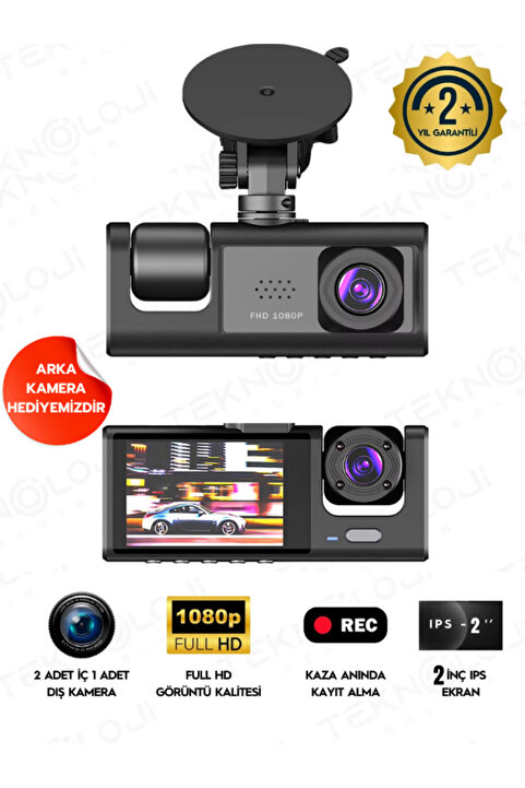 Teknoloji Gelsin 1080P Dash Cam Full Hd Araç içi Kamera Ön Arka ve İç Kayıt 3 Kamera Gece Görüşlü G Sensör Geniş Açı