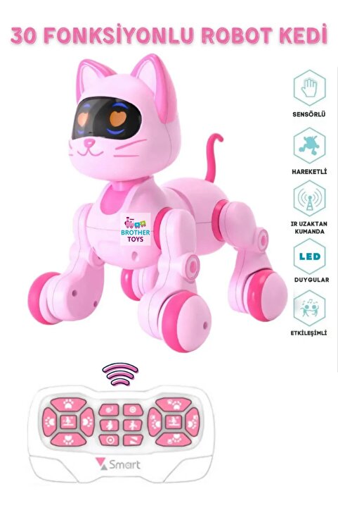 Brother Toys Uzaktan Kumandalı 30 Fonksiyon Akıllı Interaktif Öğretici Robot Oyuncak Kedi
