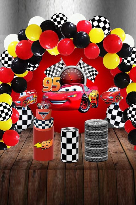 PartylandTR Cars Arabalar Şimşek Mcqueen 100 Ad. Balon , Zincir Ve Yapıştırma Bandı