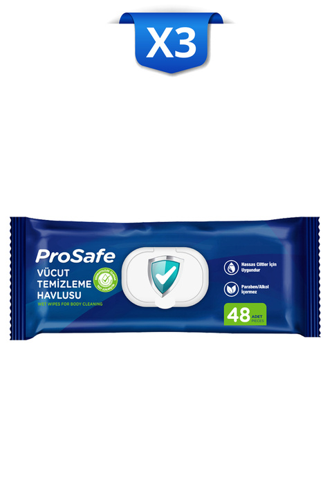 PROSAFE Vücut Temizleme Havlusu / Vücut Temizleme Mendili 48'li X3