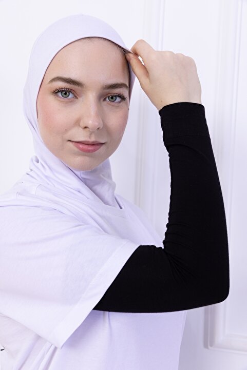 Loggia Likralı Penye Kolluk Siyah - Pratik Kadın Tesettür Düz Namaz Kolluğu 1 Çift 40cm Viskon Hijab