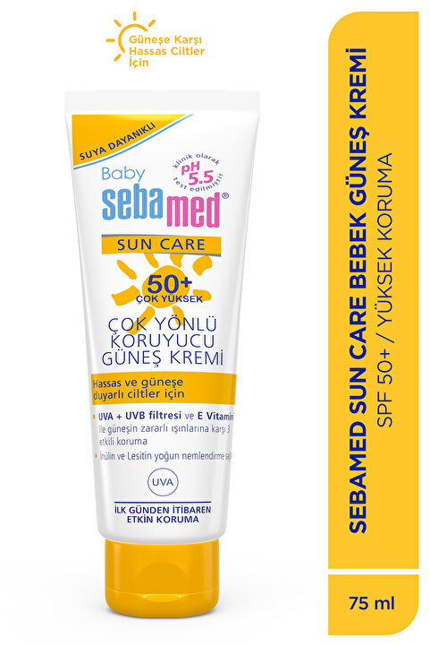 Sebamed Çocuk Güneş Kremi SPF 50+ 75 ml UVA UVB Filtreli E Vitamini Çok Yönlü Koruyucu Bebek Yüksek Koruma
