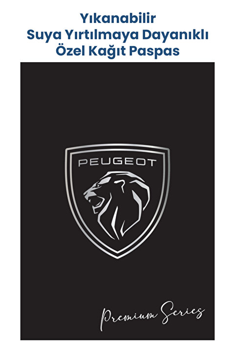 BALKAN AMBALAJ Suya Dayanıklı Yıkanabilir Peugeot Oto Paspas Kağıdı Siyah Gümüş Baskı 50 Adet - 35x50cm - Kalın