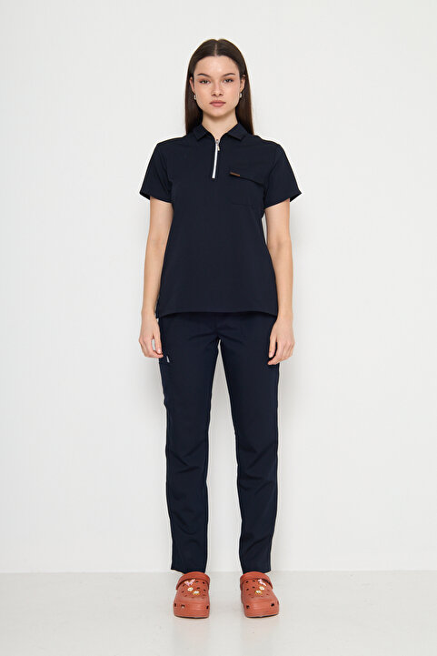 Class Üniforma Polo Yaka Lacivert Kadın Medikal Üniforma Scrubs