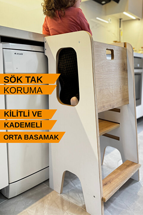 ALİSYUM Montessori Öğrenme Kulesi,Çıkarılabilir Güvenlikli ve Ayarlanabilir Yükseklikli Çocuk Öğrenme Kulesi
