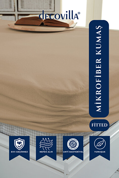 Decovilla Micro Fitted Full Kenar Su Sıvı Geçirmez Yatak Koruyucu Alez Çarşaf Kum Beji