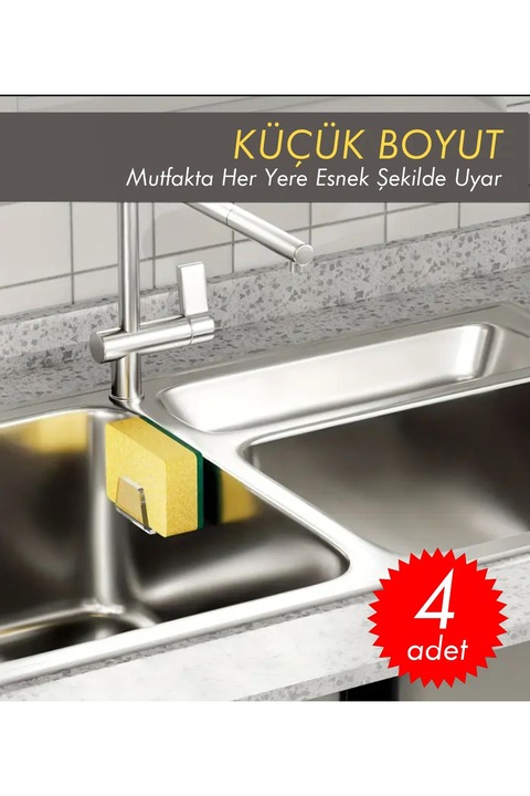 Genel Markalar Pleksi aksesuar 4 ADET Yapışkanlı Pleksi Bulaşık Süngeri Tutucu Evye Düzenleyici Süngerlik