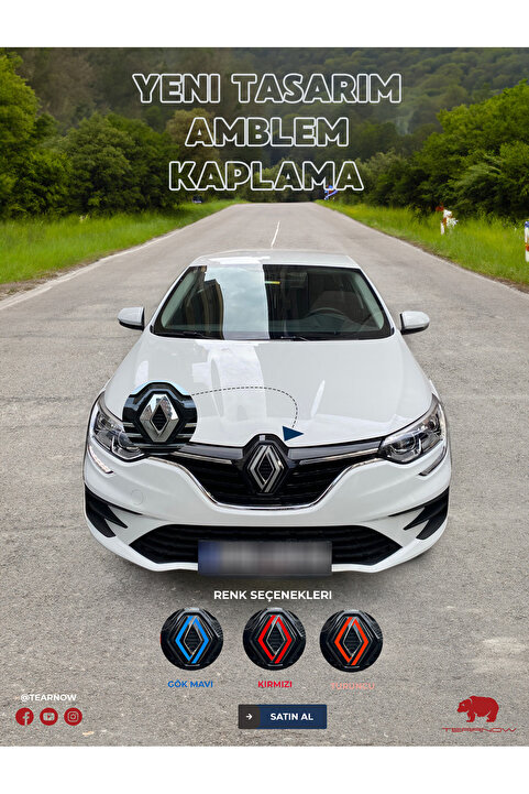 TEARNOW Megane 4 (2016-2025) Yeni Tasarım Amblem Kaplama Sticker - Piano Black, Siyah & Gri
