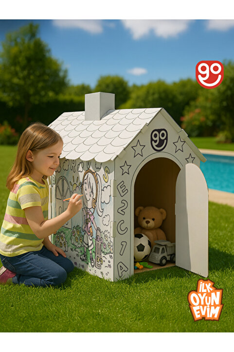 Go Toys İlk Oyun Evim Xxl Boy Dayanıklı Karton Boyama Aktivite Evi Boyanabilir Karton Çadır boyama evi