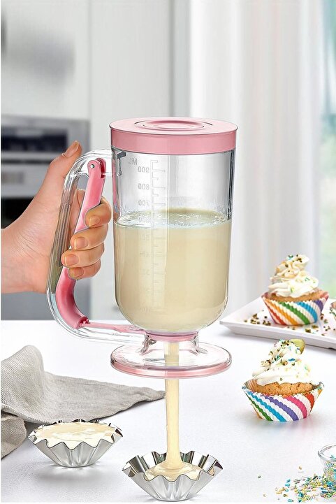 ROYALGROSS Pankek Dağıtıcı Hamur Porsiyonlayıcı Şekillendirici 900 ml Dökme Aparatı Pembe