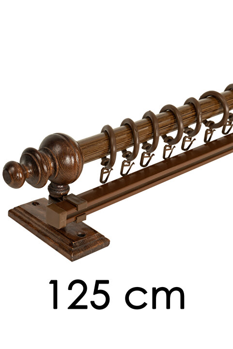 Perdejim Ceviz Ahşap Rustik Perde Askısı + Raylı Rustik Borusu 125 cm