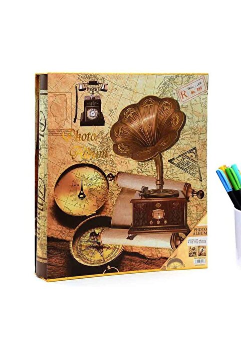 Dijital Dünyası 600'lük 10x15 Gramafon Desenli Kutulu Desenli Dikey Ve Yatay Özellikli Fotoğraf Albümü