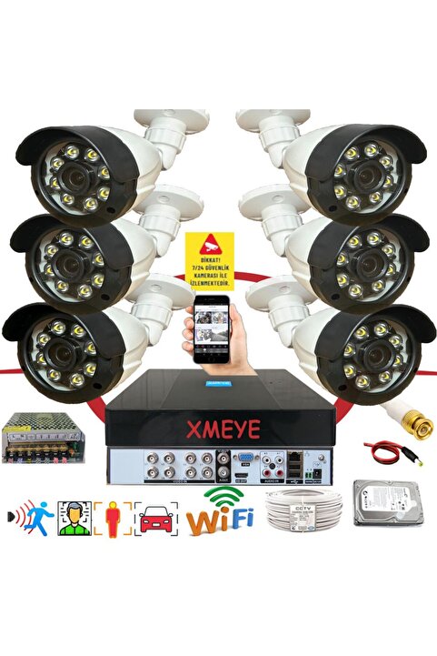 BİSES 6 lı Araç İnsan Yüz Tanımalı Hareket Algılayan 5 MP Lens 8 Warm Led Gece Renkli Kamera Seti 2308W