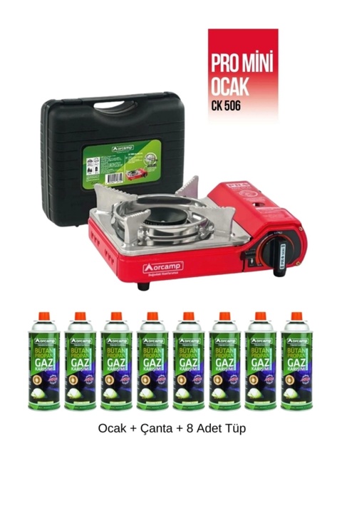 Orcamp Mini Portatif Kamp Ocağı - Çantalı - Gaz Stop Emniyetli - 8 Adet 227 gr Kartuş