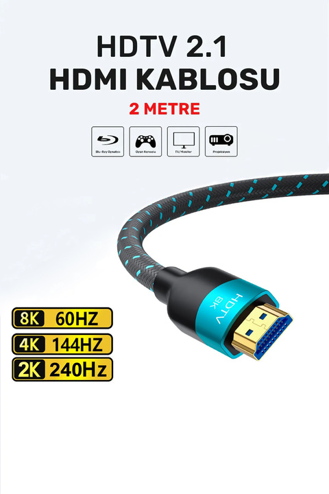 CONOCER Ultra Yüksek Hızlı 8k Hdmi 2.1 Örgü Kablo, 4k 144hz Hdmi Örgü Kablosu 2 Metre Hdtv Kablosu