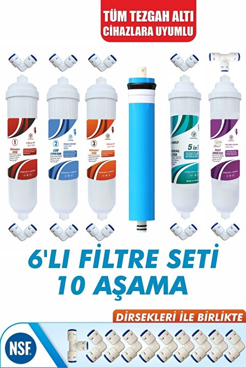 Alfa Dükkan Tüm Kapalı Kasa Su Arıtma Cihazlarına Uyumlu 6 Filtre 10 Aşama Mineral Filtreli Set
