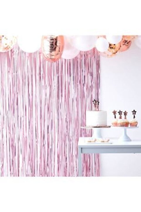 Deniz Party Store Metalize Arka Fon Perde Pembe Renk 90 Cm * 200 Cm ( Iki Tarafı Renklidir )