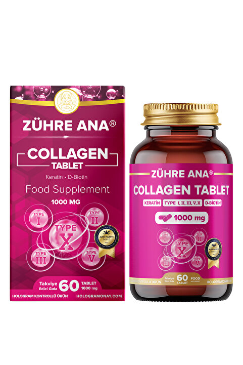 Zühre Ana 5 Tip Hidrolize Kolajen Tip 1, Tip 2, Tip 3, Tip 5, Tip 10 Ve Collagen, Keratin, Biotin 60 Tablet