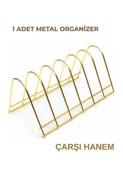 ÇARŞI HANEM 1 Adet Metal Tabaklık Gold Metal Organizer Tepsi Tabak Standı Bulaşıklık 6"lı