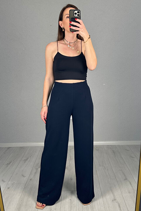 lady special Kadın Lacivert Beli Lastikli Likralı Palazzo Pantolon
