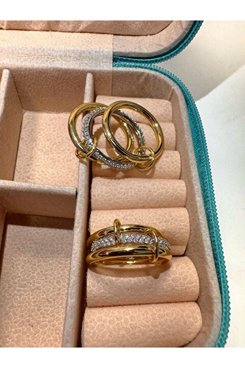 MOD10 Helen Jewerly Pirinç zirkon taşlı 3lü halkalı birleşik tasarım yüzük