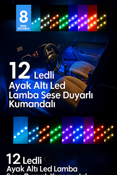 Miomi Araç Içi Aydınlatma Kumandalı Müziğe Duyarl 12 Led Ayak Altı Led - 7 Renk Rgb Pra-443095-7597