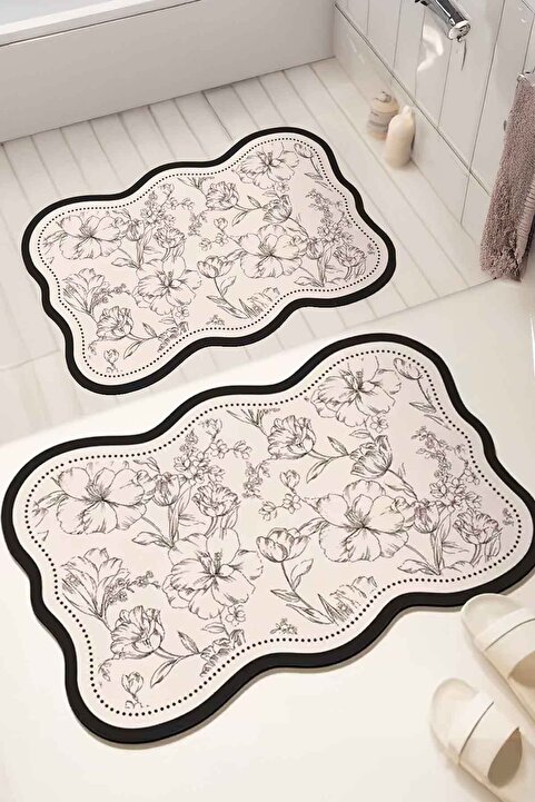 Decomia Home Dijital Kaymaz Yıkanabilir İkili Modern Banyo Paspası Banyo Halısı Banyo Dekor (40x60+60x90 cm)