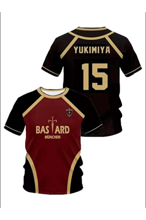 Aesthia Siyah Bordo Anime Blue Lock 15 Yukimiya Forma Unisex T-shirt