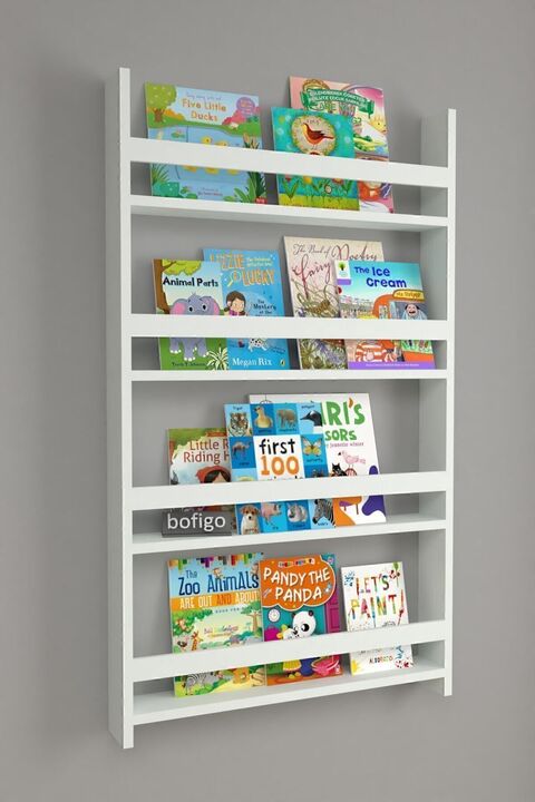 Bofigo 4 Raflı 120 X 74 Cm Montessori Kitaplık Eğitici Çocuk Kitaplığı Beyaz