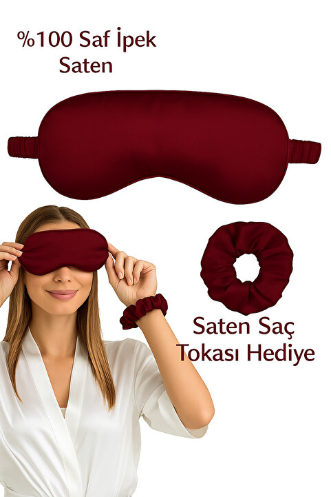 Deko Dekor Bordo Saten Uyku Gözlüğü Göz Bandı Uyku Bandı