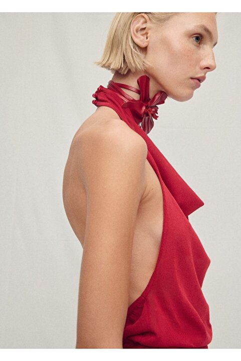 MANGO Sırtı Açık Drape Triko Bluz